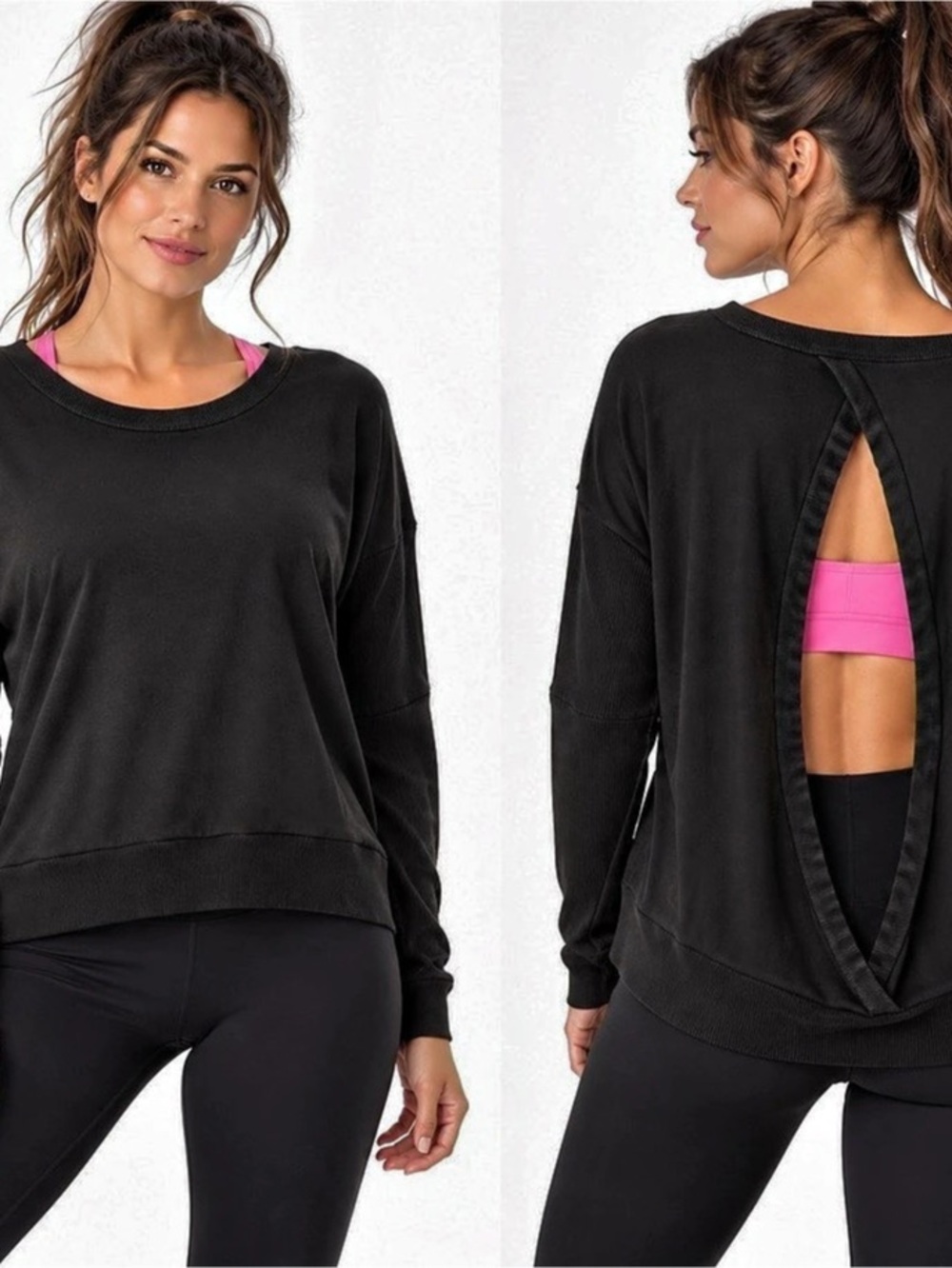 Alo Yoga Black Open Back Long Sleeve Sweater
